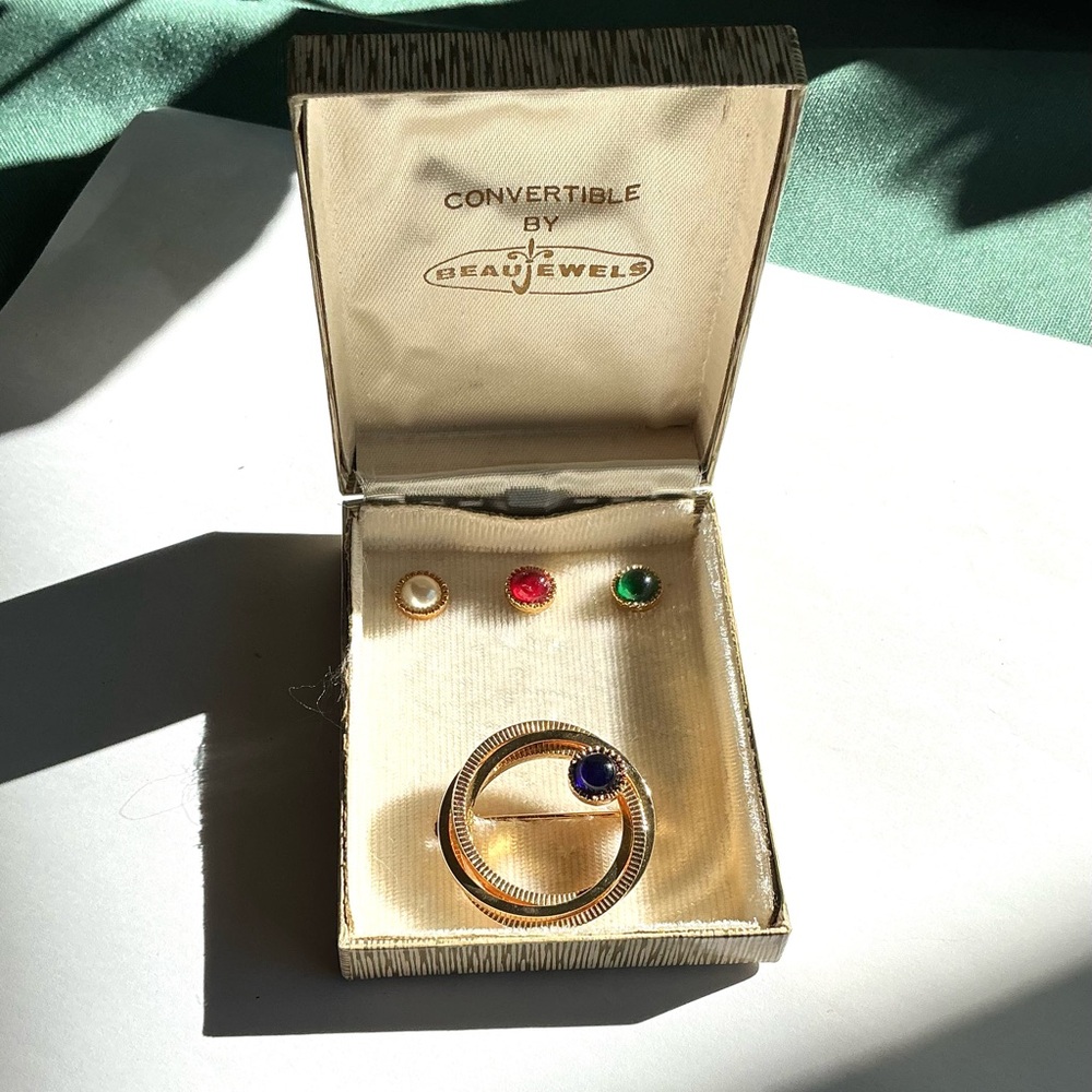 Vintage Gold Tone Convertible Brooch with Interchangeable Stones
